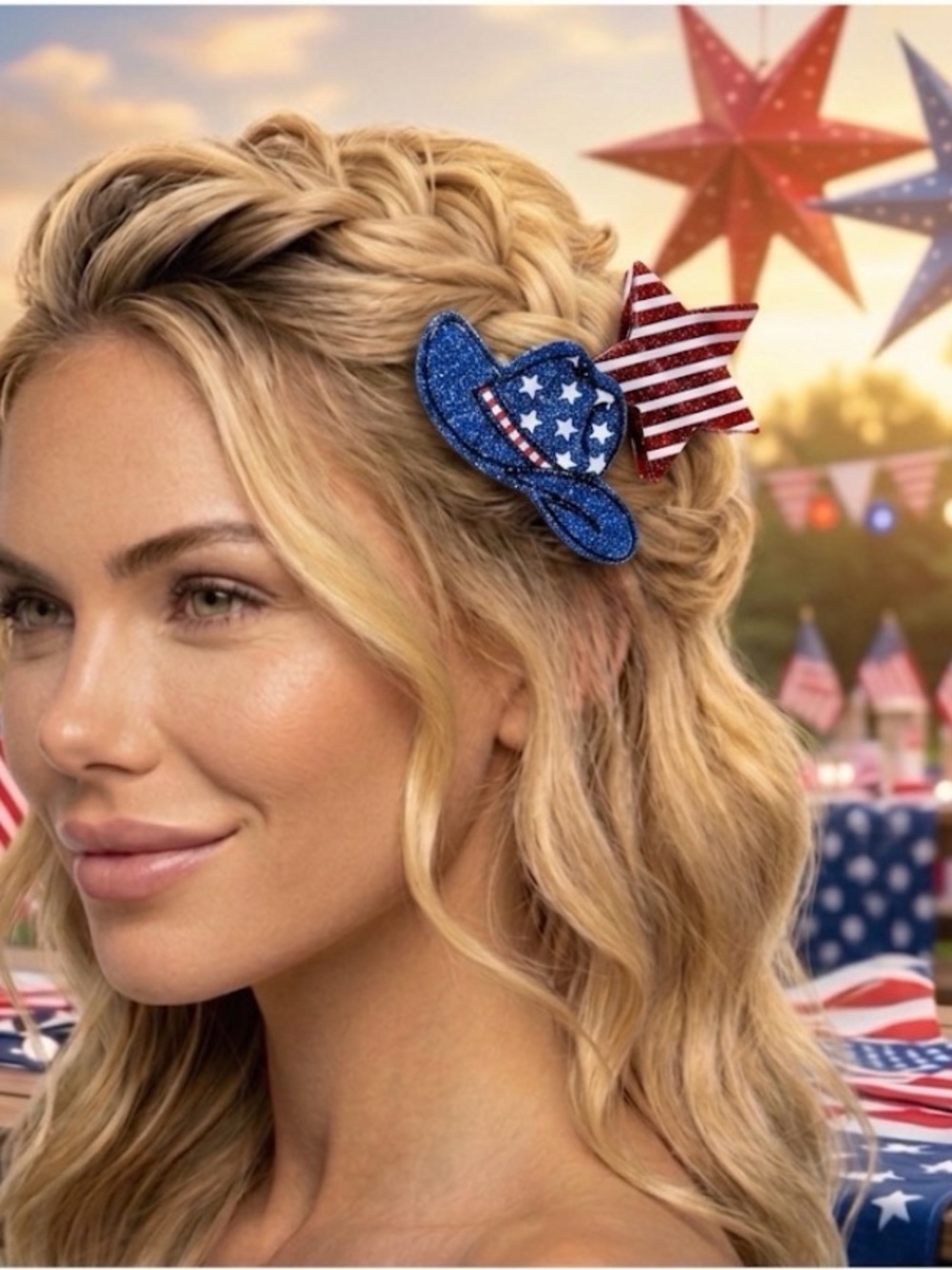 NWT ⚜️🇺🇸⚜️ Piper K Patriotic Cowgirl hat and a Star hair claw clips Set of 2